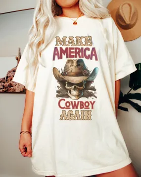 Make America Cowboy Again Comfort Colors® T-Shirt, T-Shirt Dress, Watercolor Cowboy Skeleton Skull T-Shirt