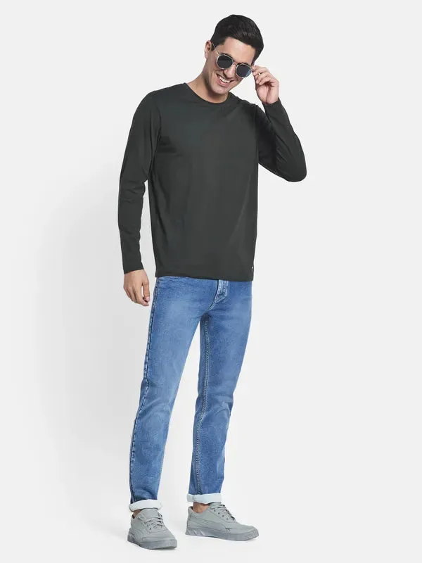 Men Olive Green Henley Neck T-Shirt