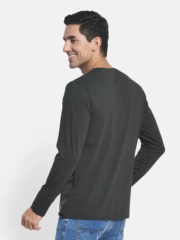 Men Olive Green Henley Neck T-Shirt