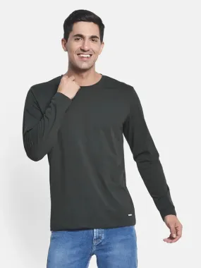 Men Olive Green Henley Neck T-Shirt