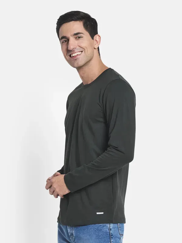 Men Olive Green Henley Neck T-Shirt