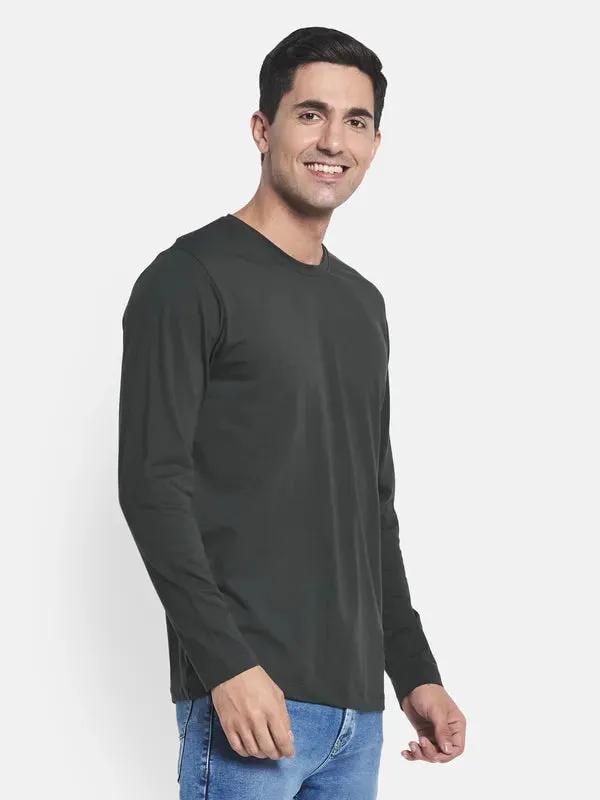 Men Olive Green Henley Neck T-Shirt