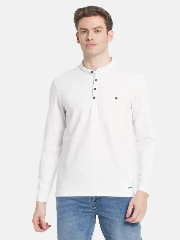 Men White Henley Neck T-Shirt