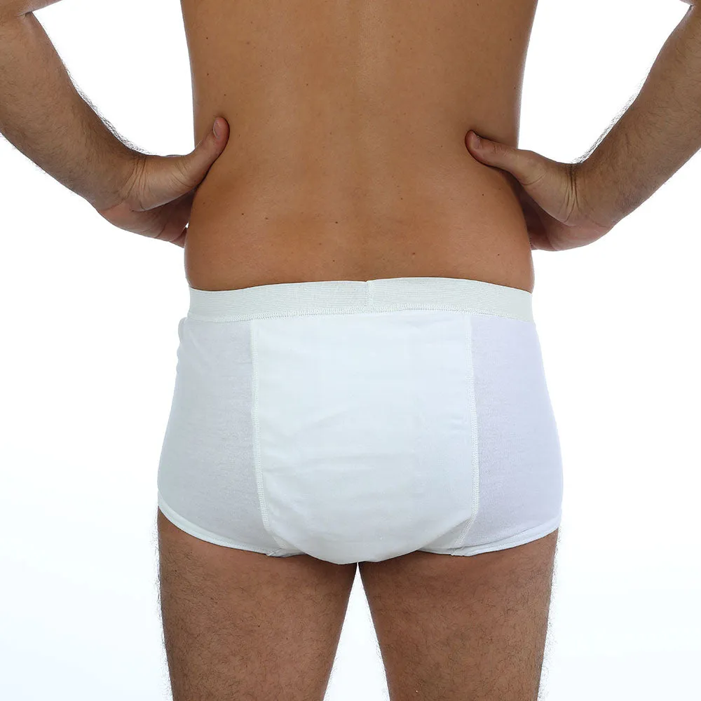 Mens' 100% Cotton Briefs With 6 Ply Absorbent/Water-Proof, Integrated Crotch To Back Panel Style # M002