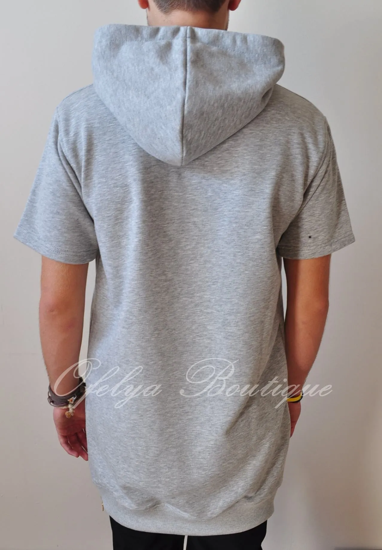 Men's Essential Short Sleeve Side Zip Extended Jersey Hoodie