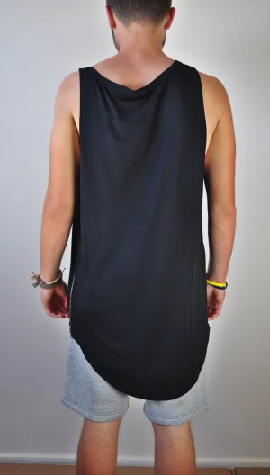 Mens Singlet Enlenghten Side Zip Cotton Long Extended Tank Top