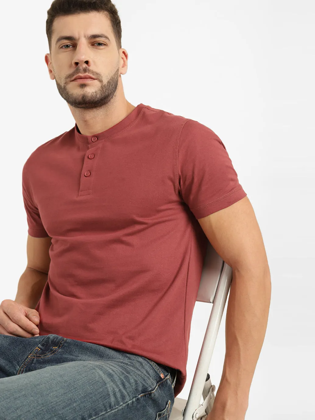 Men's Solid Henley T Shirt