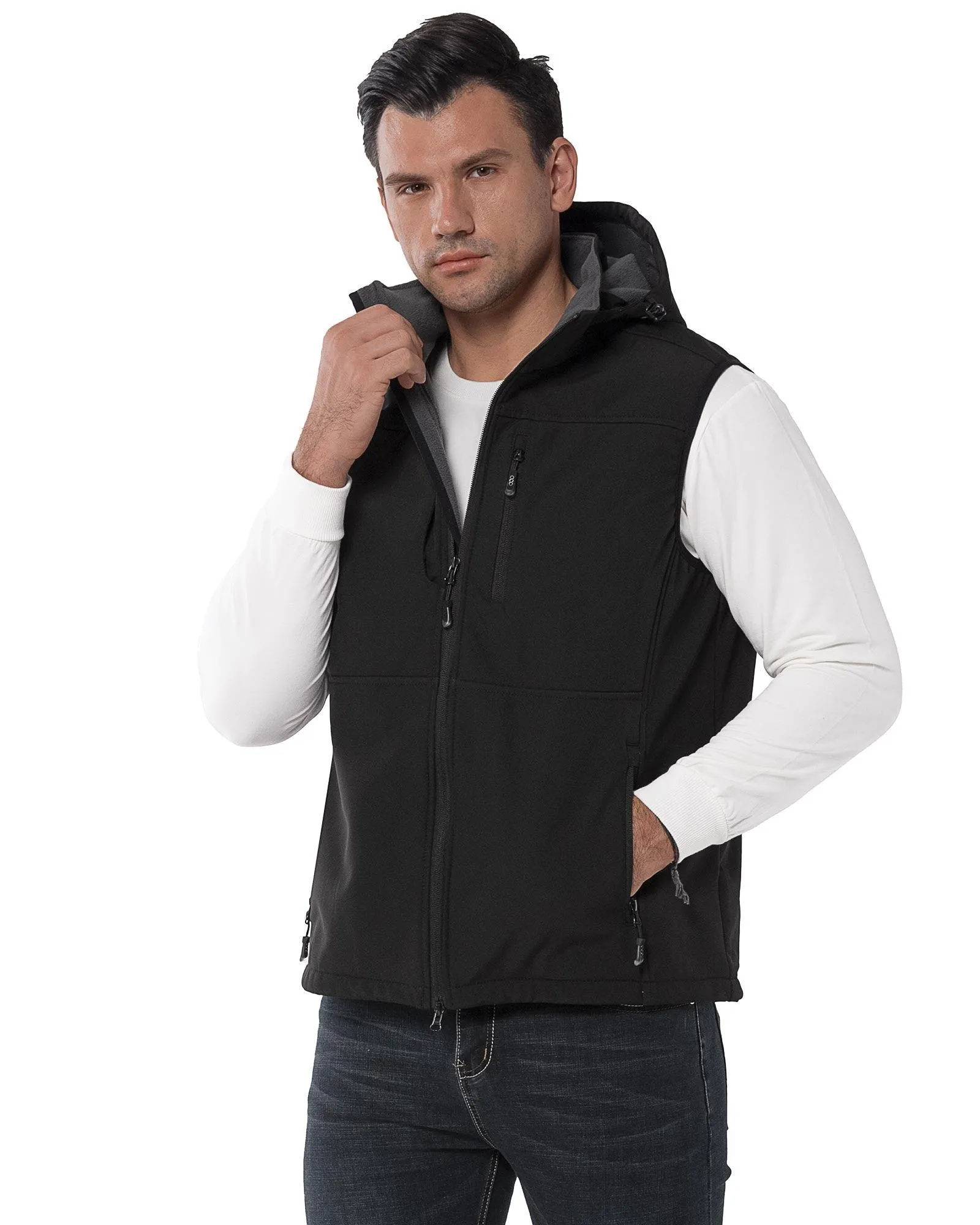 Men's Weatherproof Softshell Hooded Gilet Outerwear Vest with 7 Pockets