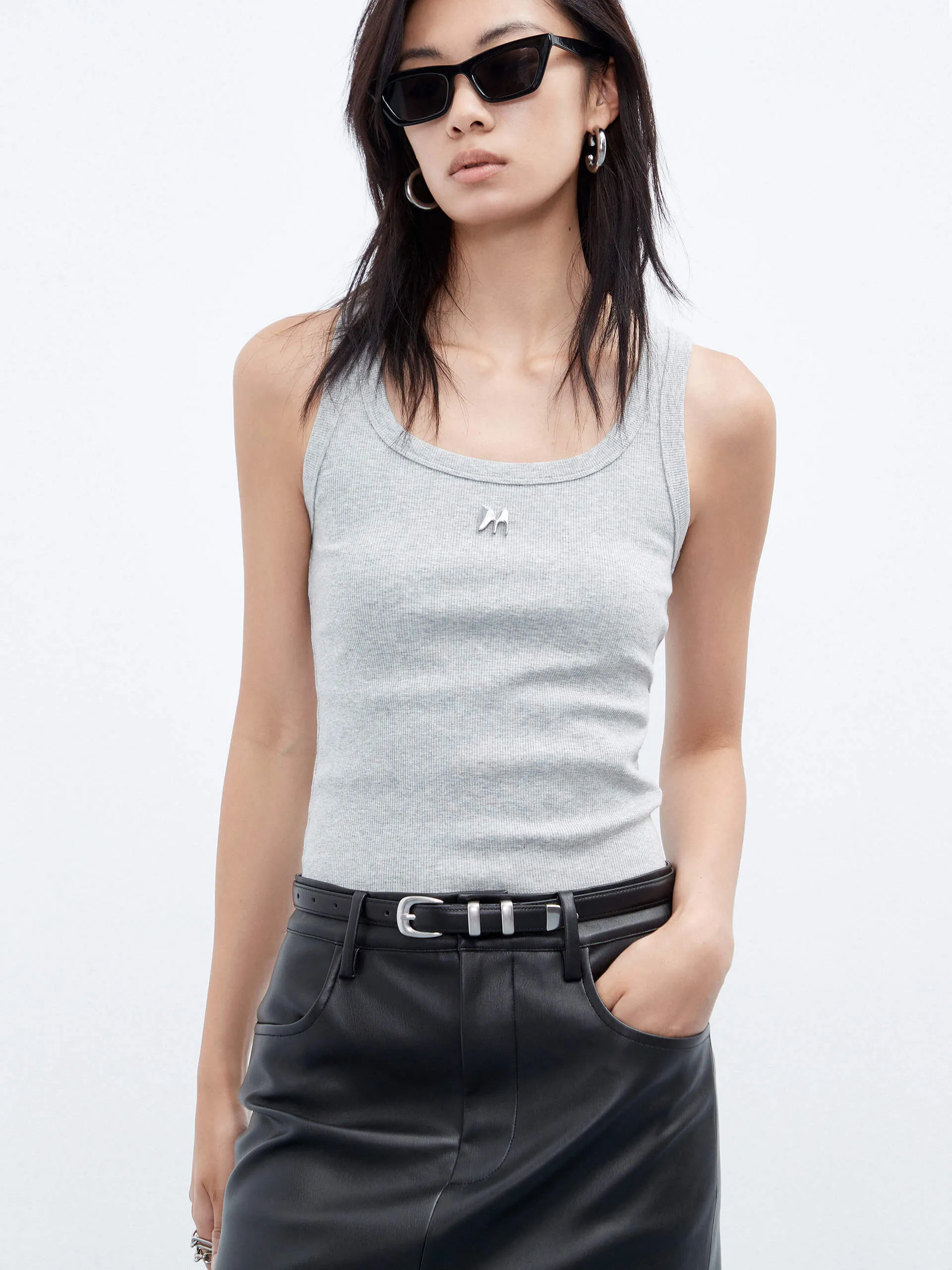 Metal M Detail Ribbed Tank Top