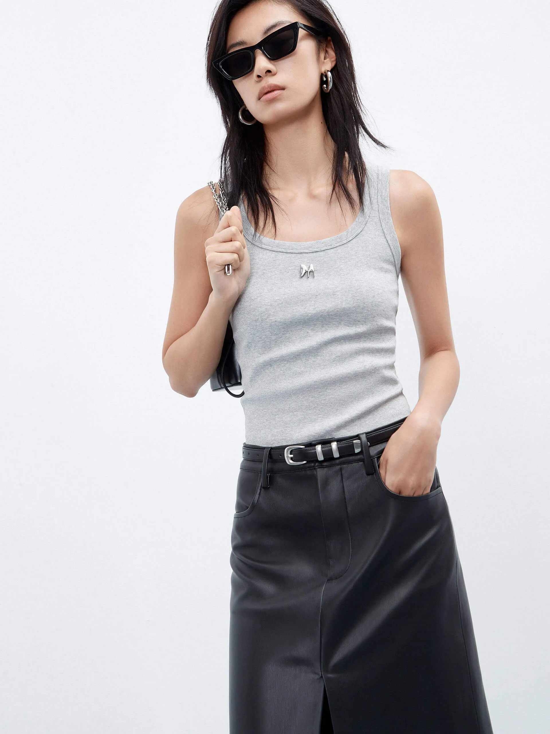 Metal M Detail Ribbed Tank Top