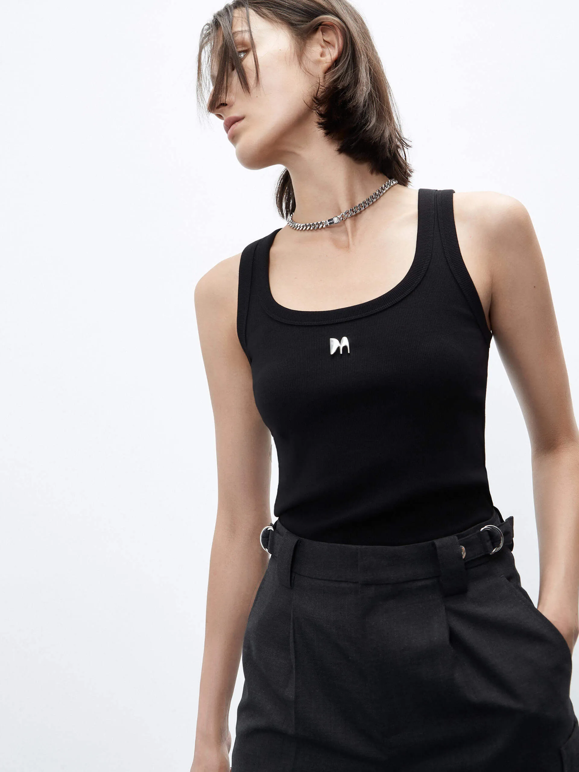 Metal M Detail Ribbed Tank Top