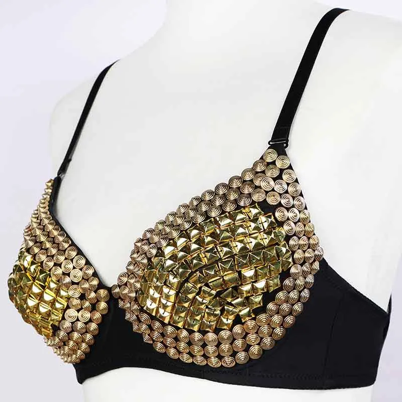 Metallic Spiked Rivet Studded Dominatrix Underwire Punk Rave Biker Bra