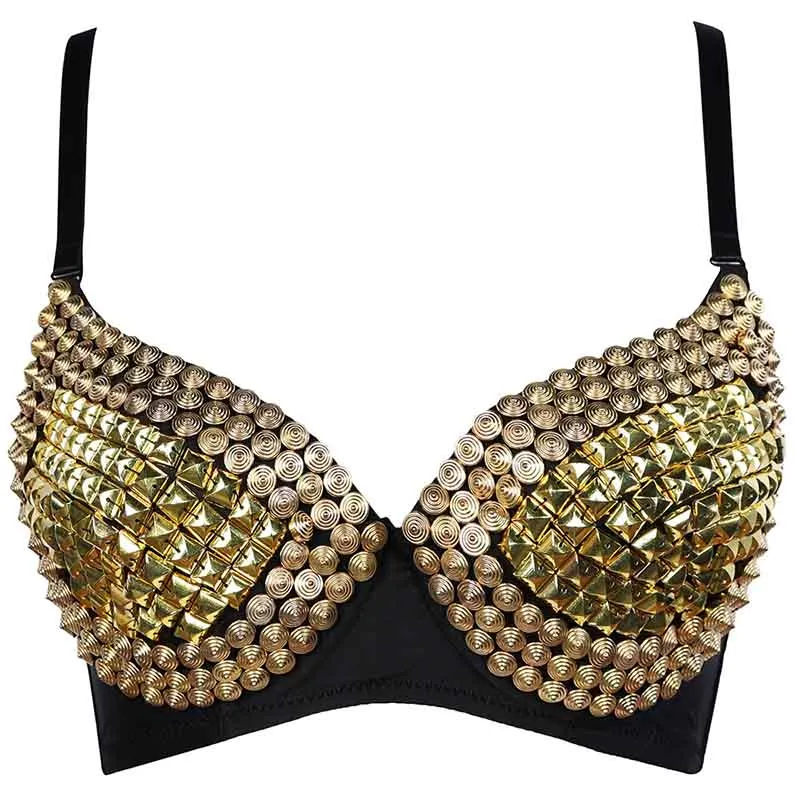 Metallic Spiked Rivet Studded Dominatrix Underwire Punk Rave Biker Bra