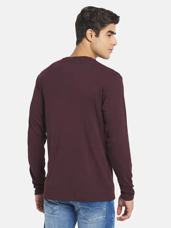 Mettle Men Maroon Henley Neck T-Shirt