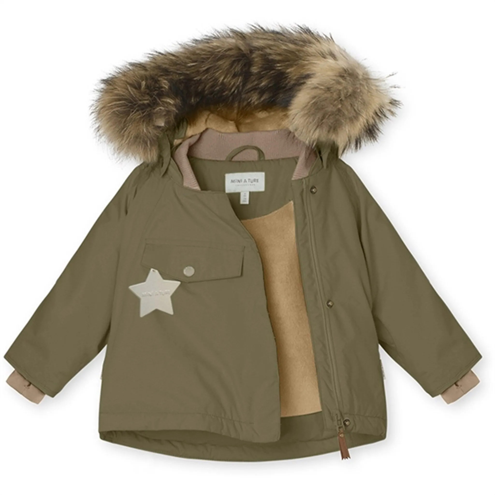 MINI A TURE Wang Fleece Fur Winter Jacket Capers Green