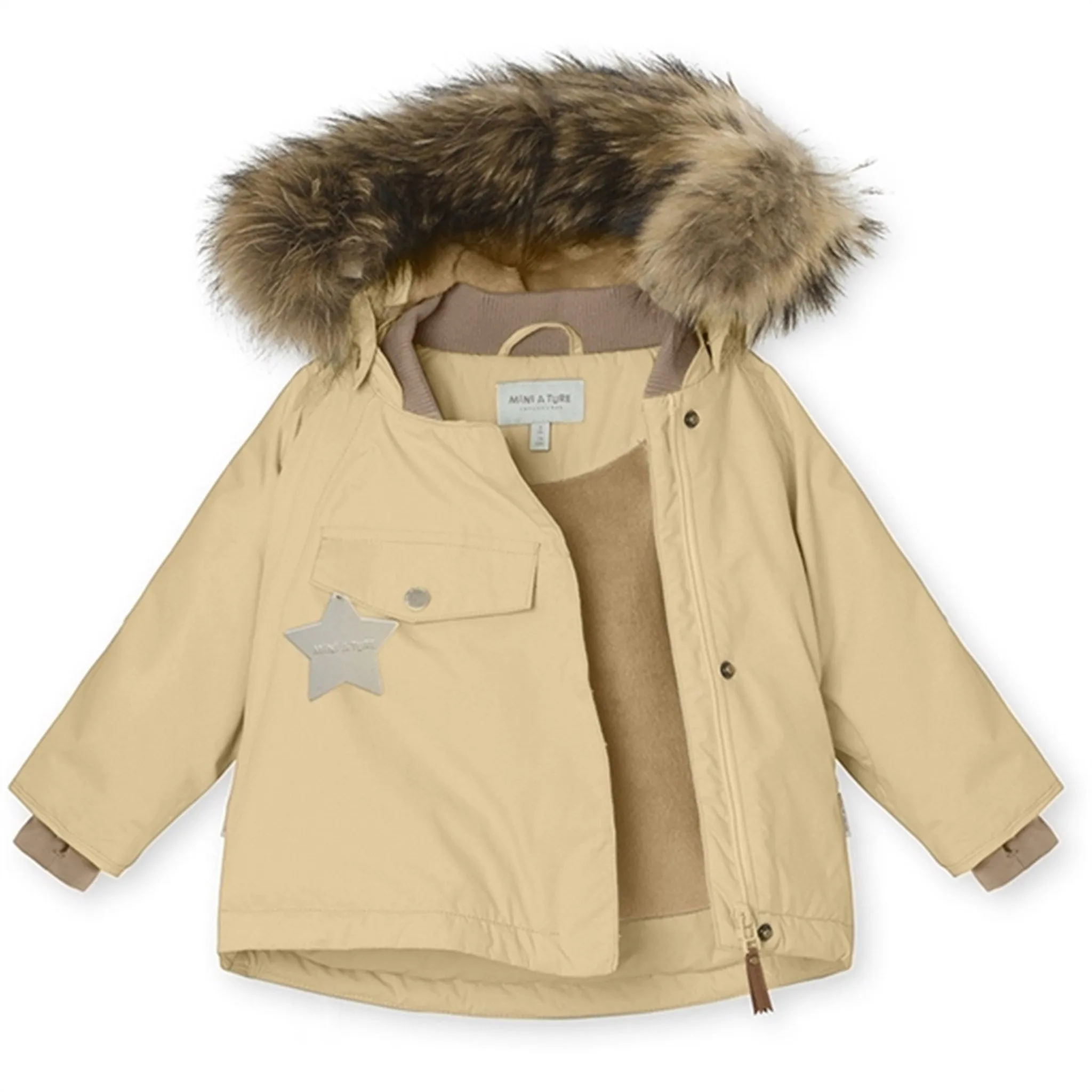 MINI A TURE Wang Fleece Fur Winter Jacket Semolina Sand