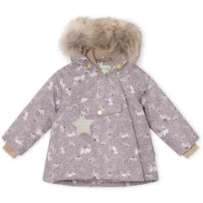 MINI A TURE Wang Fleece Printed Winter Jacket with Fur Autumn Flower Field