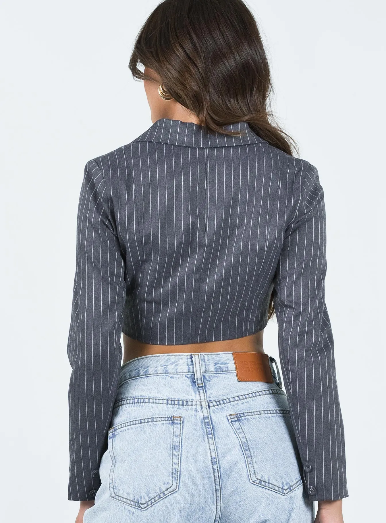 Montez Cropped Blazer Grey Pinstripe