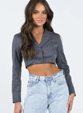 Montez Cropped Blazer Grey Pinstripe