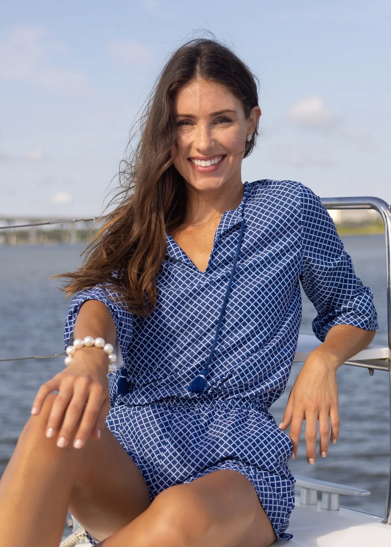 Nautical Ruffle Sleeve Romper