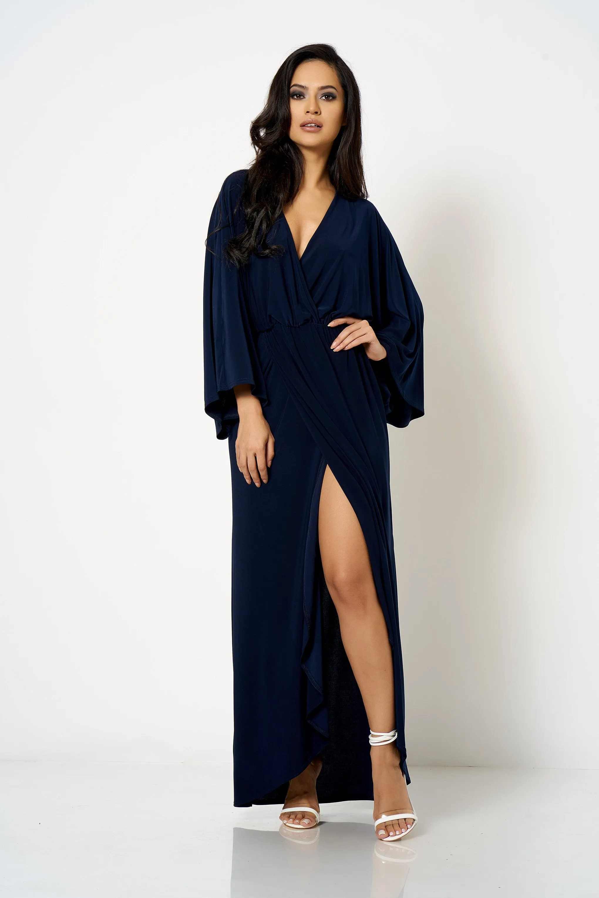 Navy Kimono Wrap Maxi Dress