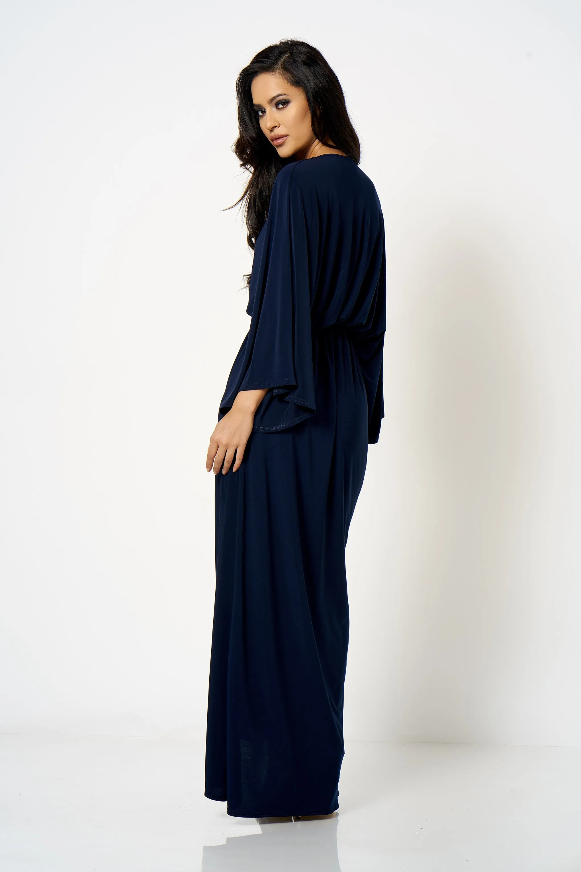 Navy Kimono Wrap Maxi Dress