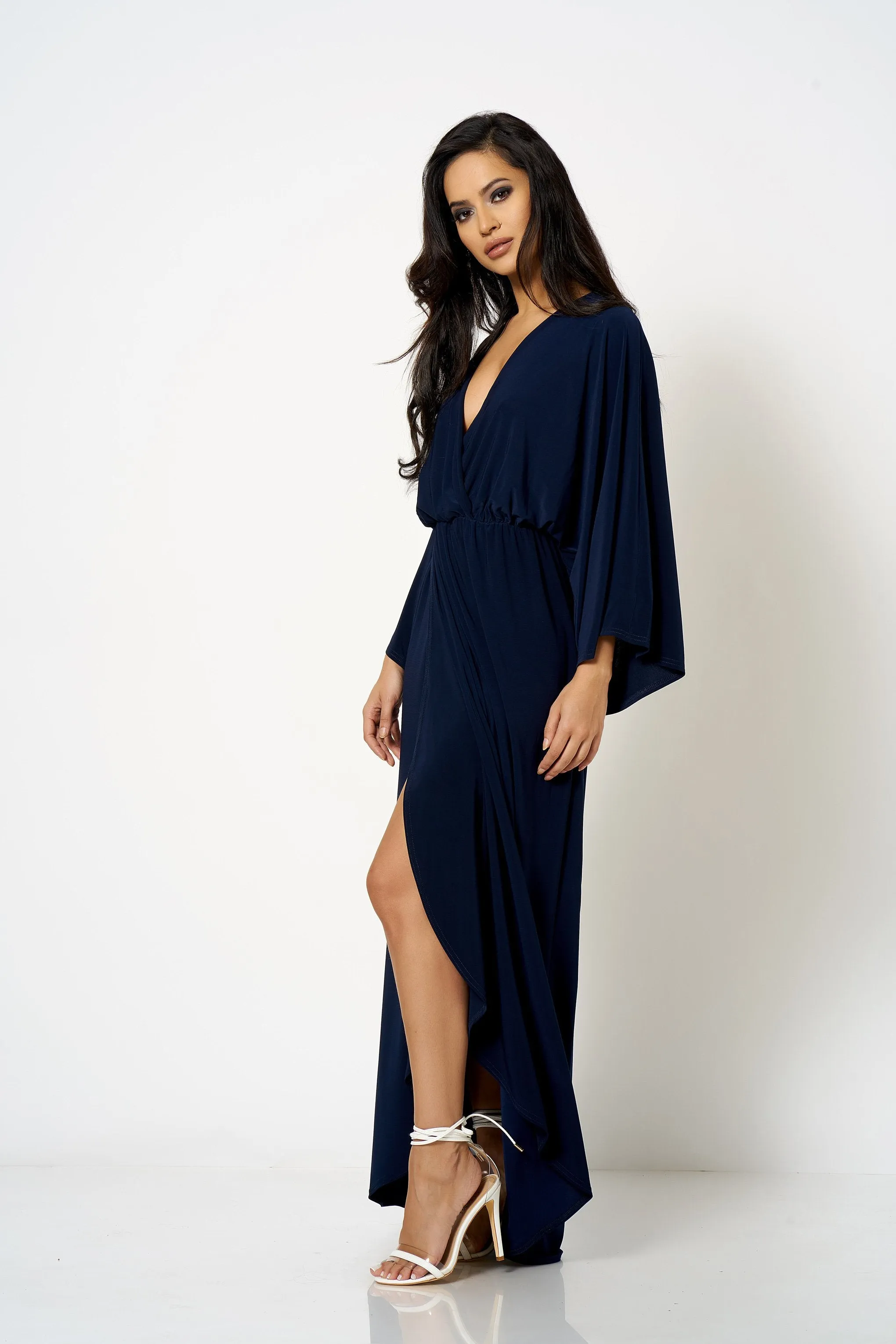 Navy Kimono Wrap Maxi Dress