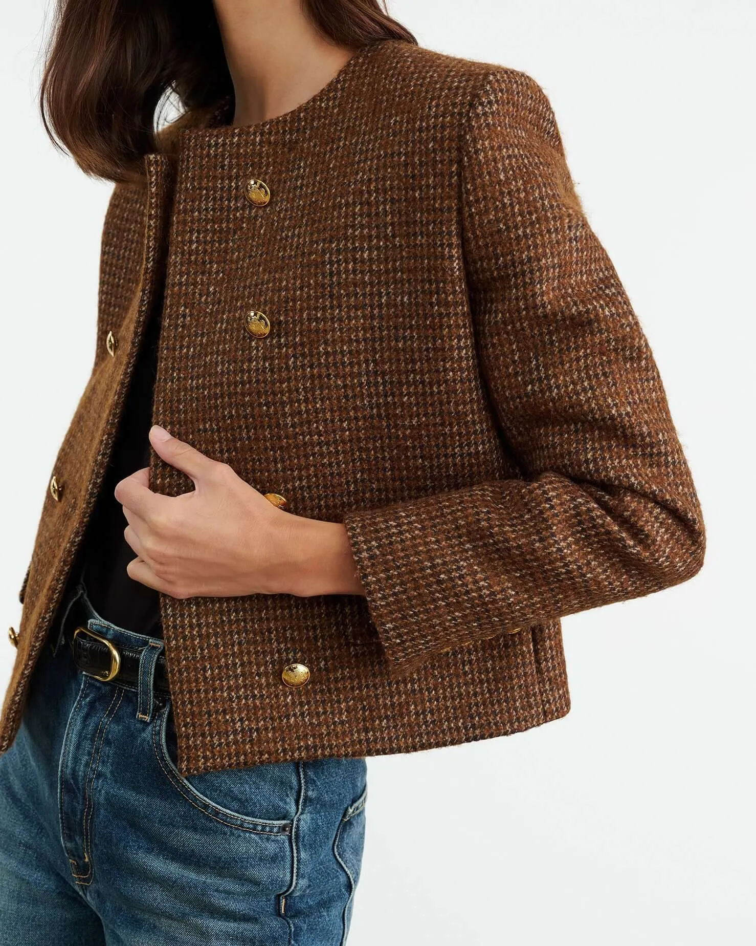 Nili Lotan - Melanie Cropped jacket in Saddle Check