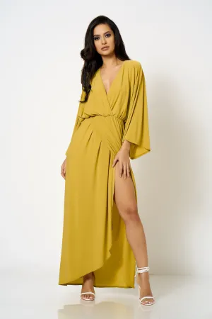 Ochre Kimono Wrap Maxi Dress