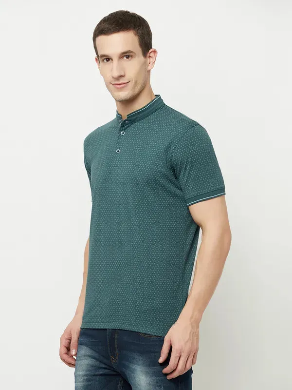 Octave Men Green Henley Neck T-Shirt