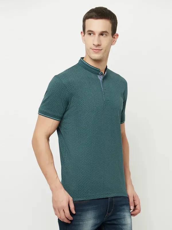 Octave Men Green Henley Neck T-Shirt