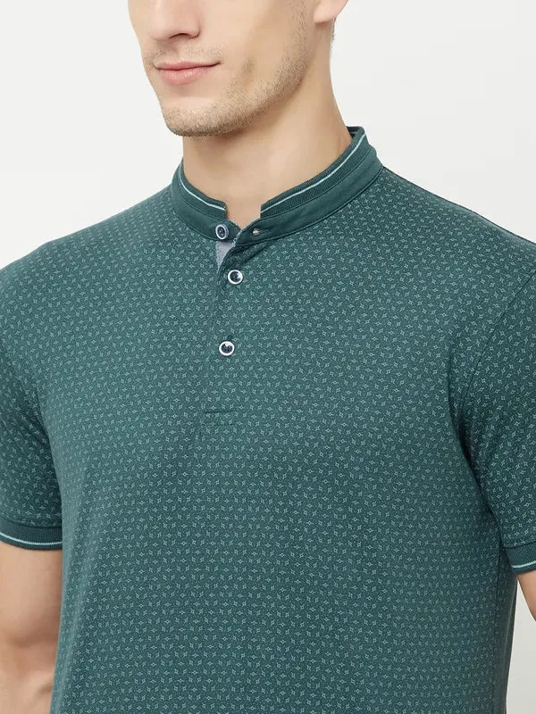 Octave Men Green Henley Neck T-Shirt