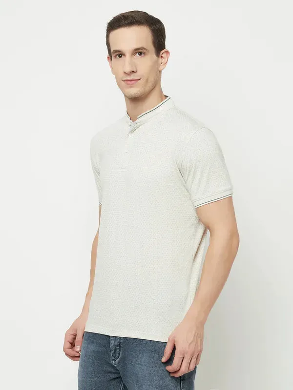 Octave Men White Henley Neck Raw Edge T-Shirt