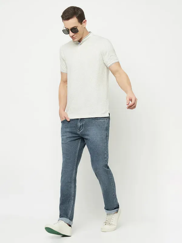 Octave Men White Henley Neck Raw Edge T-Shirt