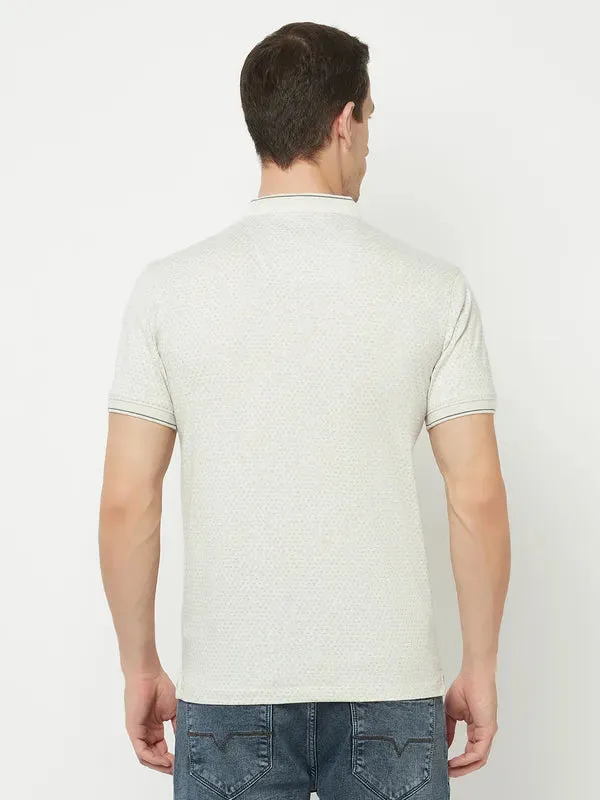 Octave Men White Henley Neck Raw Edge T-Shirt