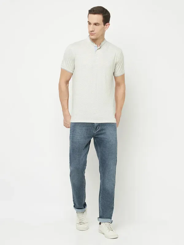 Octave Men White Henley Neck Raw Edge T-Shirt