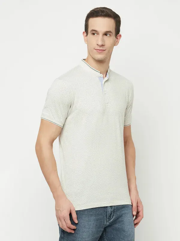 Octave Men White Henley Neck Raw Edge T-Shirt