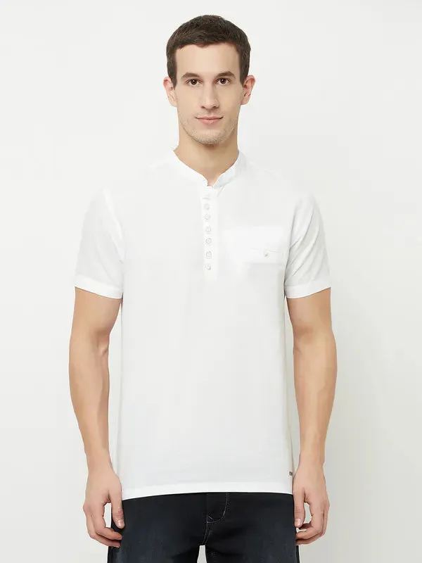 Octave Men White Henley Neck T-Shirt