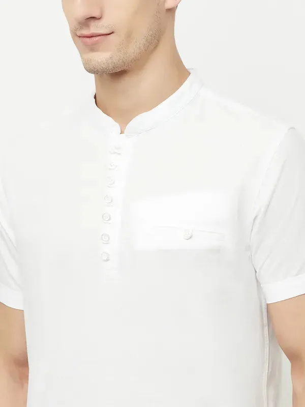 Octave Men White Henley Neck T-Shirt