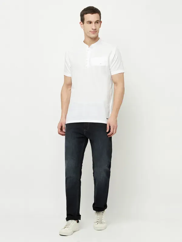 Octave Men White Henley Neck T-Shirt