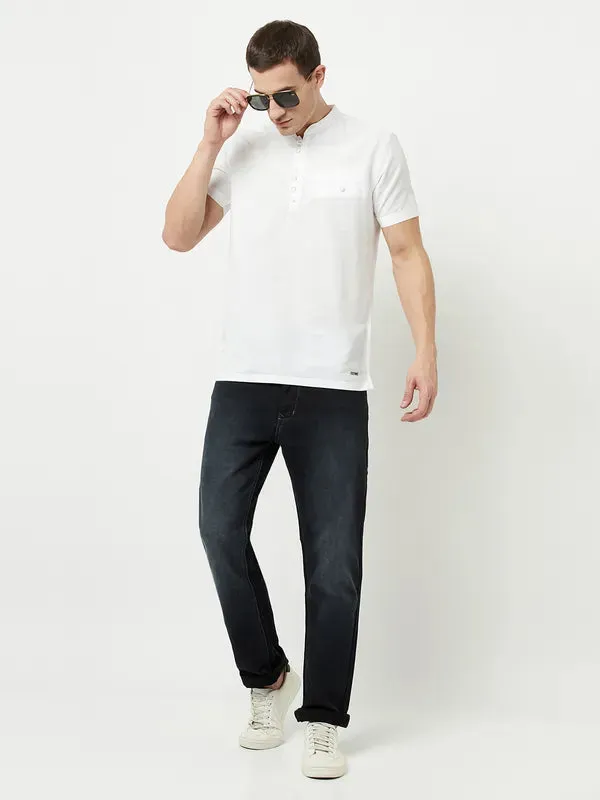 Octave Men White Henley Neck T-Shirt