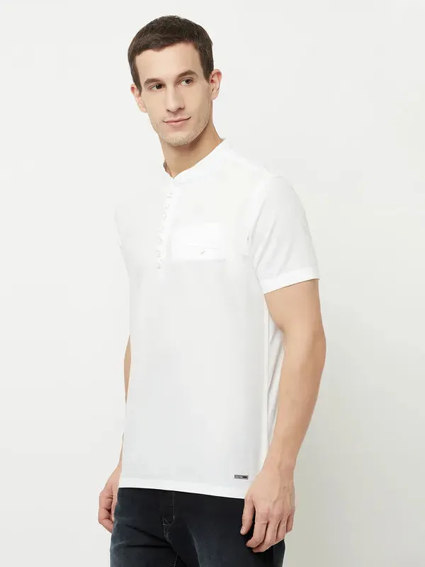 Octave Men White Henley Neck T-Shirt