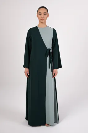 Omaya Two Tone Wrap Front Maxi Dress - Emerald