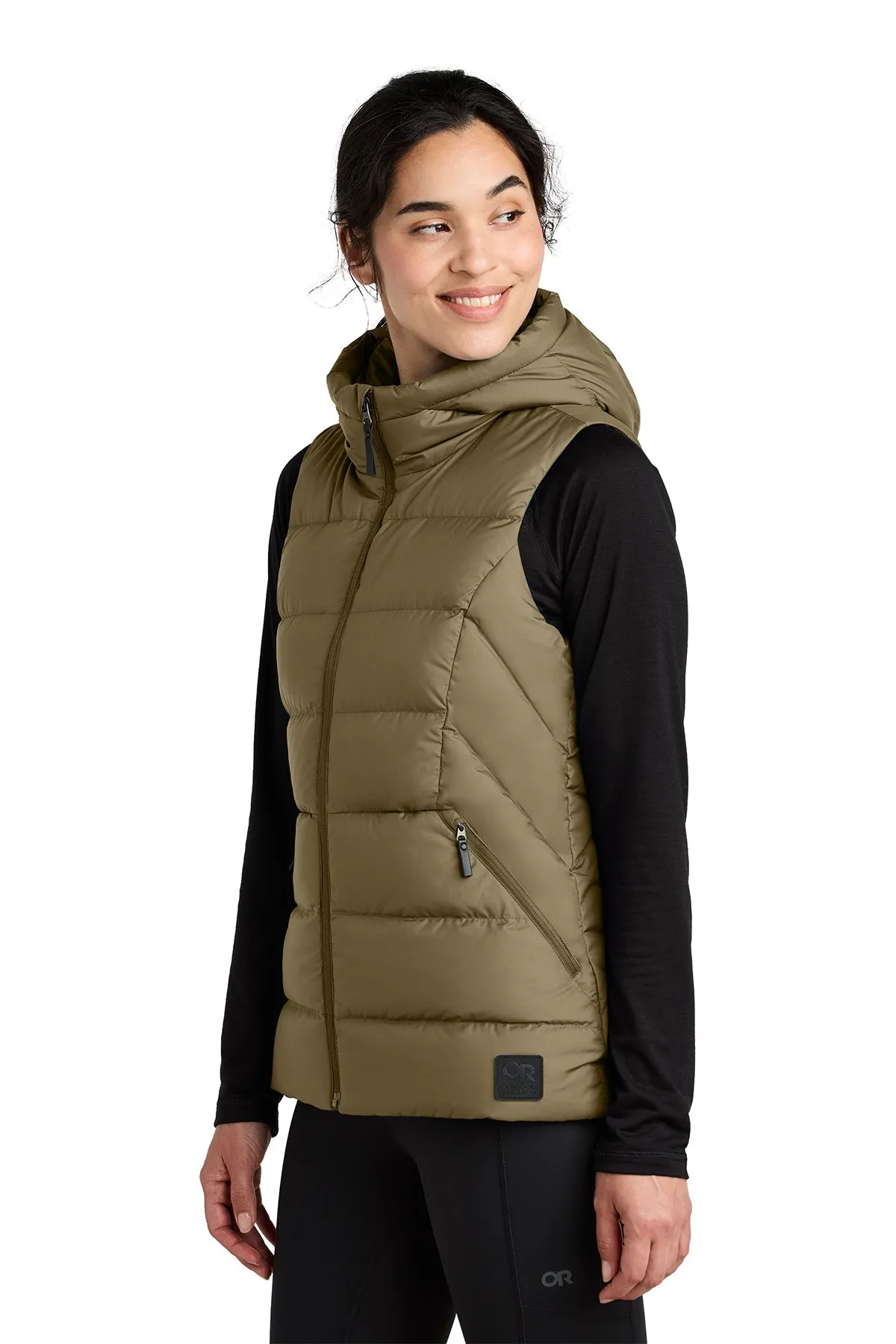 Outdoor Research Womens Coldsnap Hooded Down Custom Vests, Loden