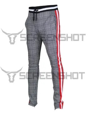 P11957-HOUNDTOOTH PATTERN TRAK PANTS-BLACK