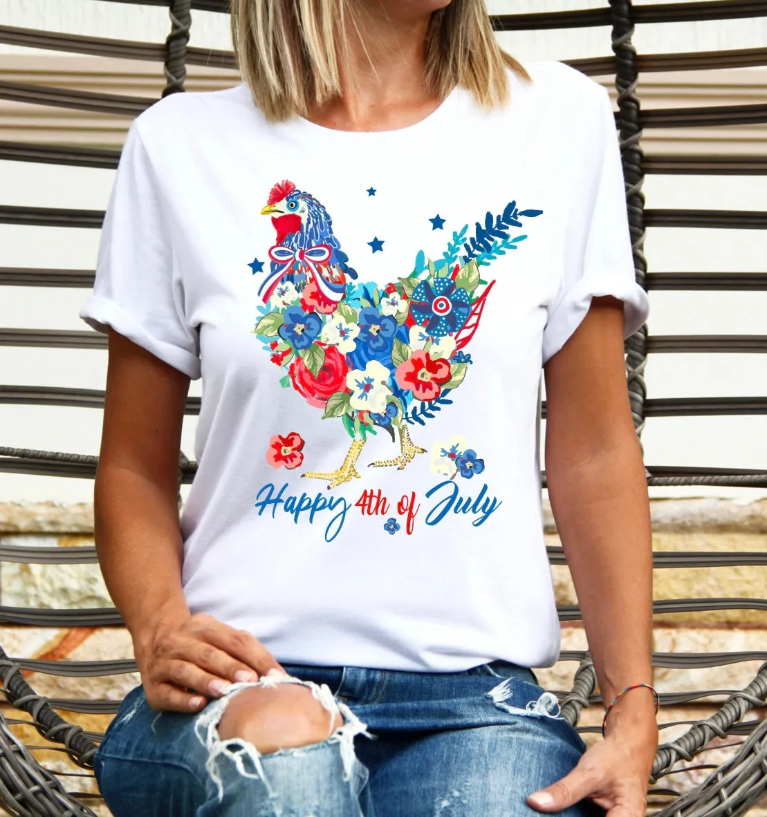 Patriotic Chicken Hen Floral Shirt, Patriotic Shirt, Unisex Tee Shirt, Vintage Tee Shirt, Mom shirt