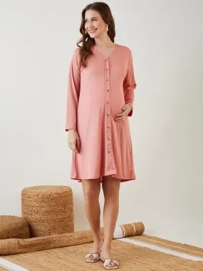 Peach Rib Maternity Shirt Dress