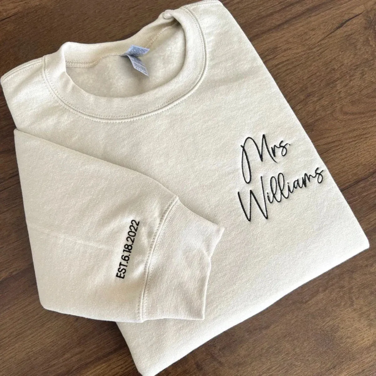 Personalized Future Mrs Sweatshirt Embroidered with Anniversary Date Text Name Initial Heart on Sleeve