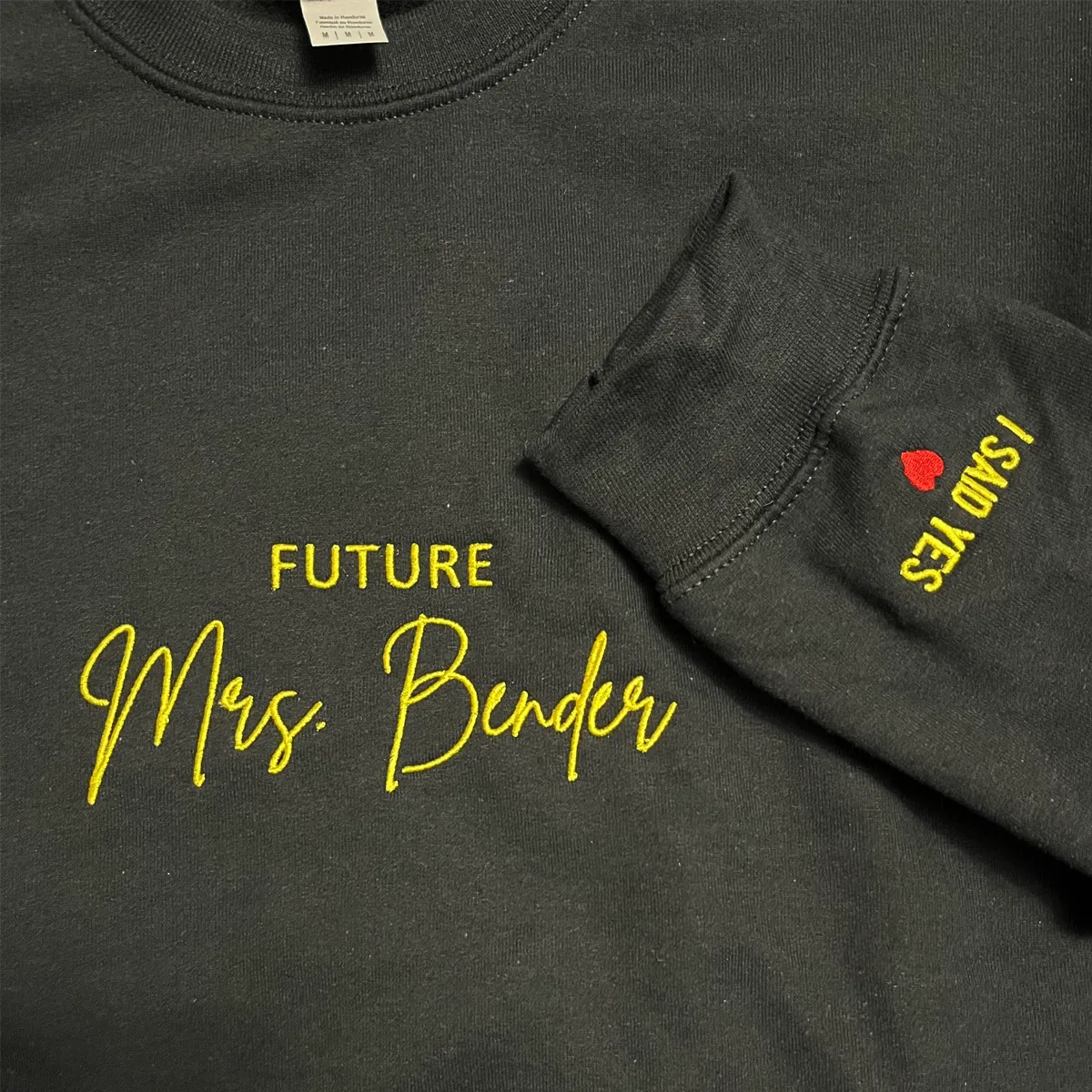 Personalized Future Mrs Sweatshirt Embroidered with Anniversary Date Text Name Initial Heart on Sleeve