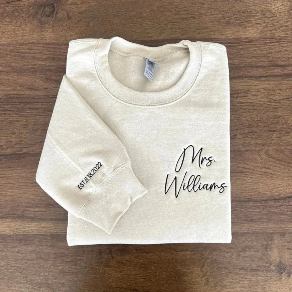 Personalized Future Mrs Sweatshirt Embroidered with Anniversary Date Text Name Initial Heart on Sleeve